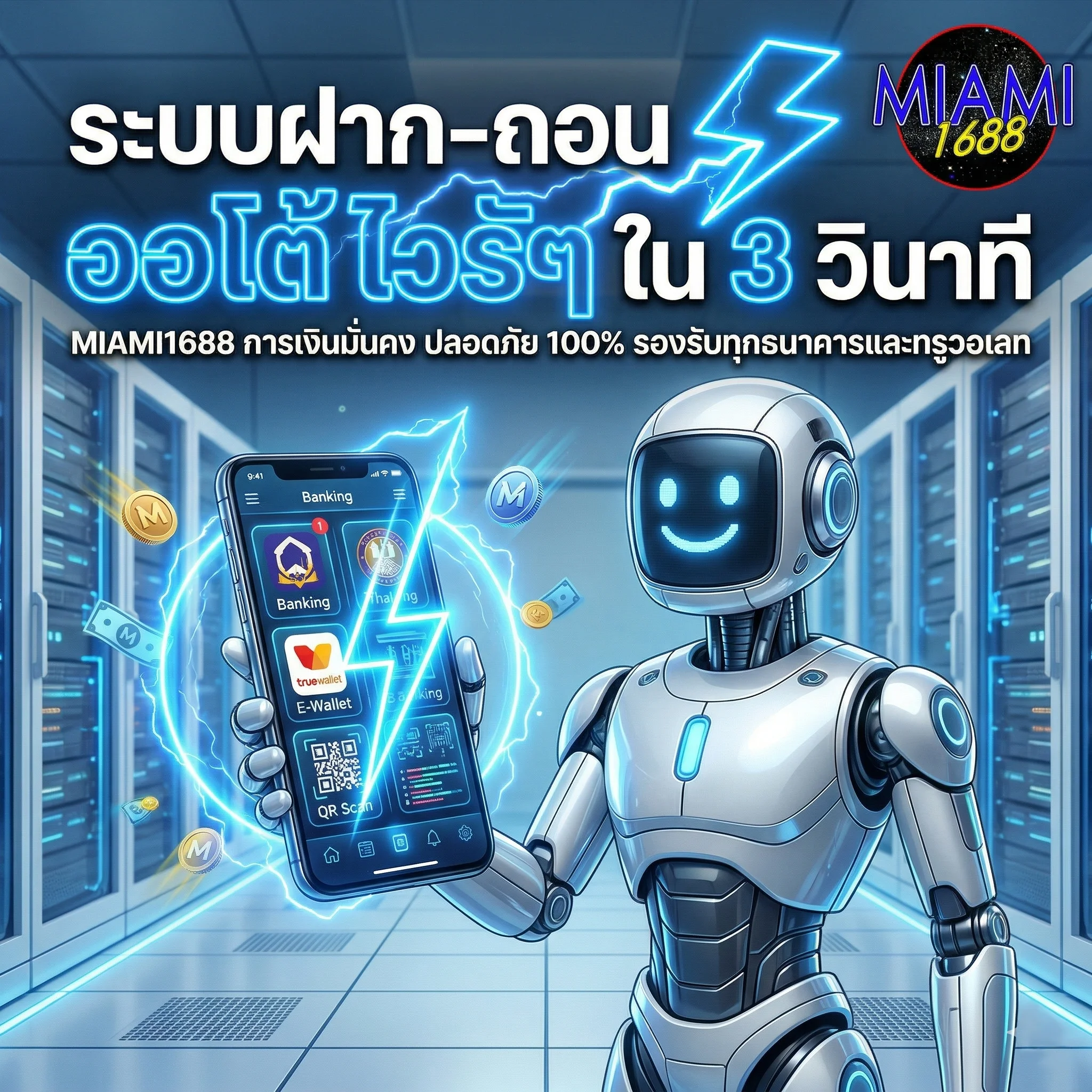 ระบบฝากถอนออโต้ MIAMI1688 รวดเร็ว ปลอดภัย ภายใน 3 วินาที ตลอด 24 ชั่วโมง