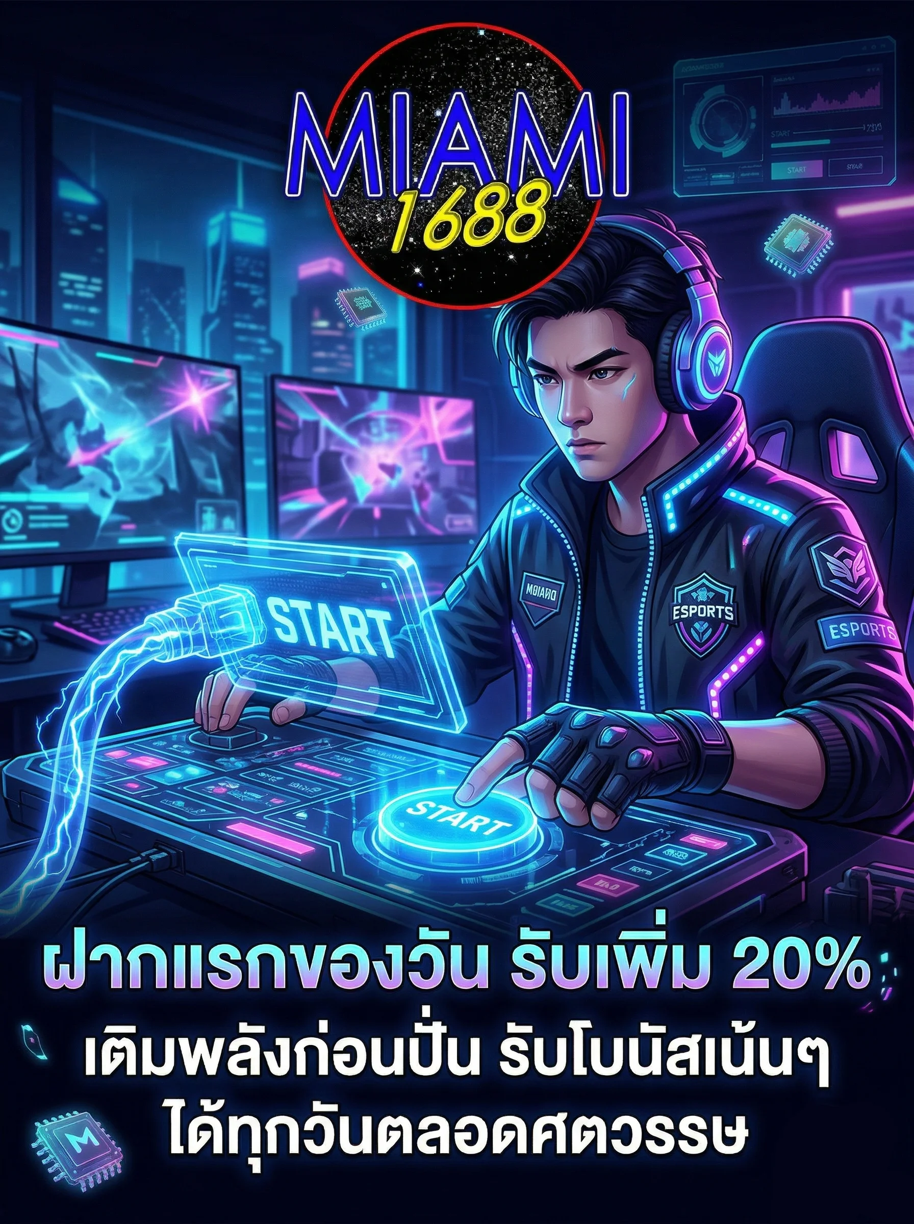 โปรโมชั่น MIAMI1688 ฝากแรกของวันรับโบนัส 20% เติมเครดิตเล่นสล็อตและคาสิโนทุกวัน