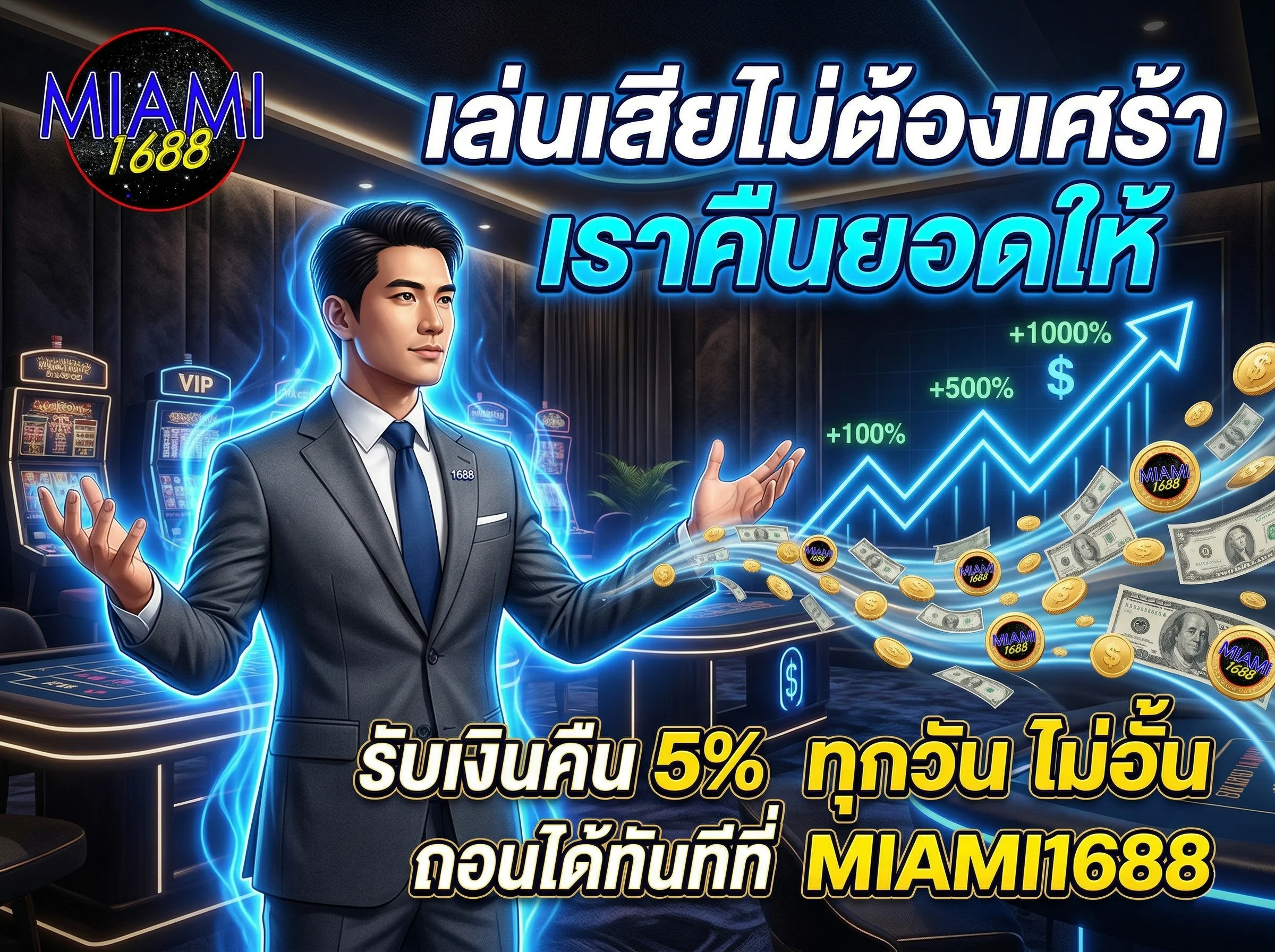 โปรโมชั่น MIAMI1688 คืนยอดเสีย 5% ทุกวัน กดรับได้เอง เว็บพนันออนไลน์ที่ดีที่สุด