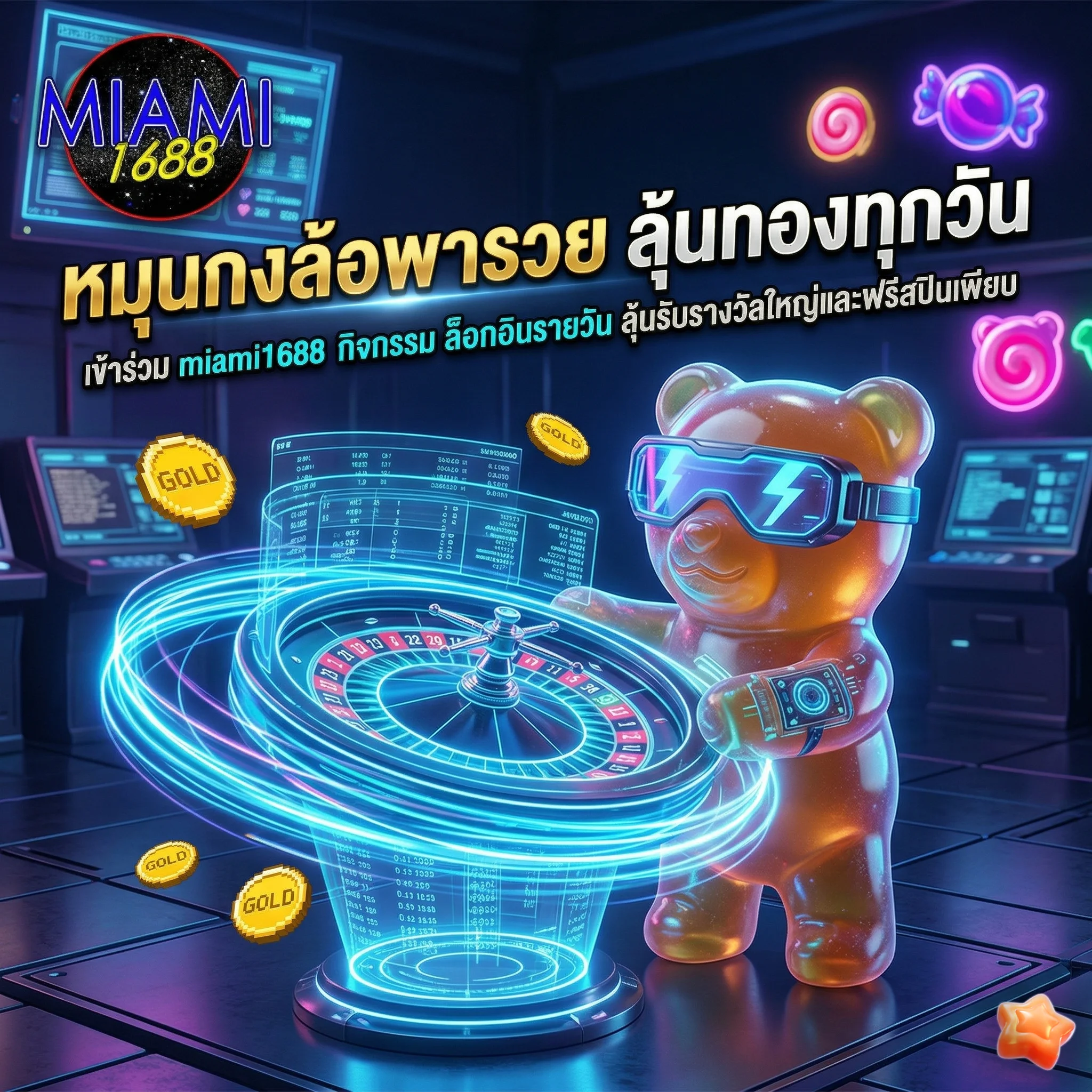 miami1688 กิจกรรม หมุนกงล้อลุ้นโชค ลุ้นรับทองคำและเครดิตฟรี แจกแหลกทุกวัน