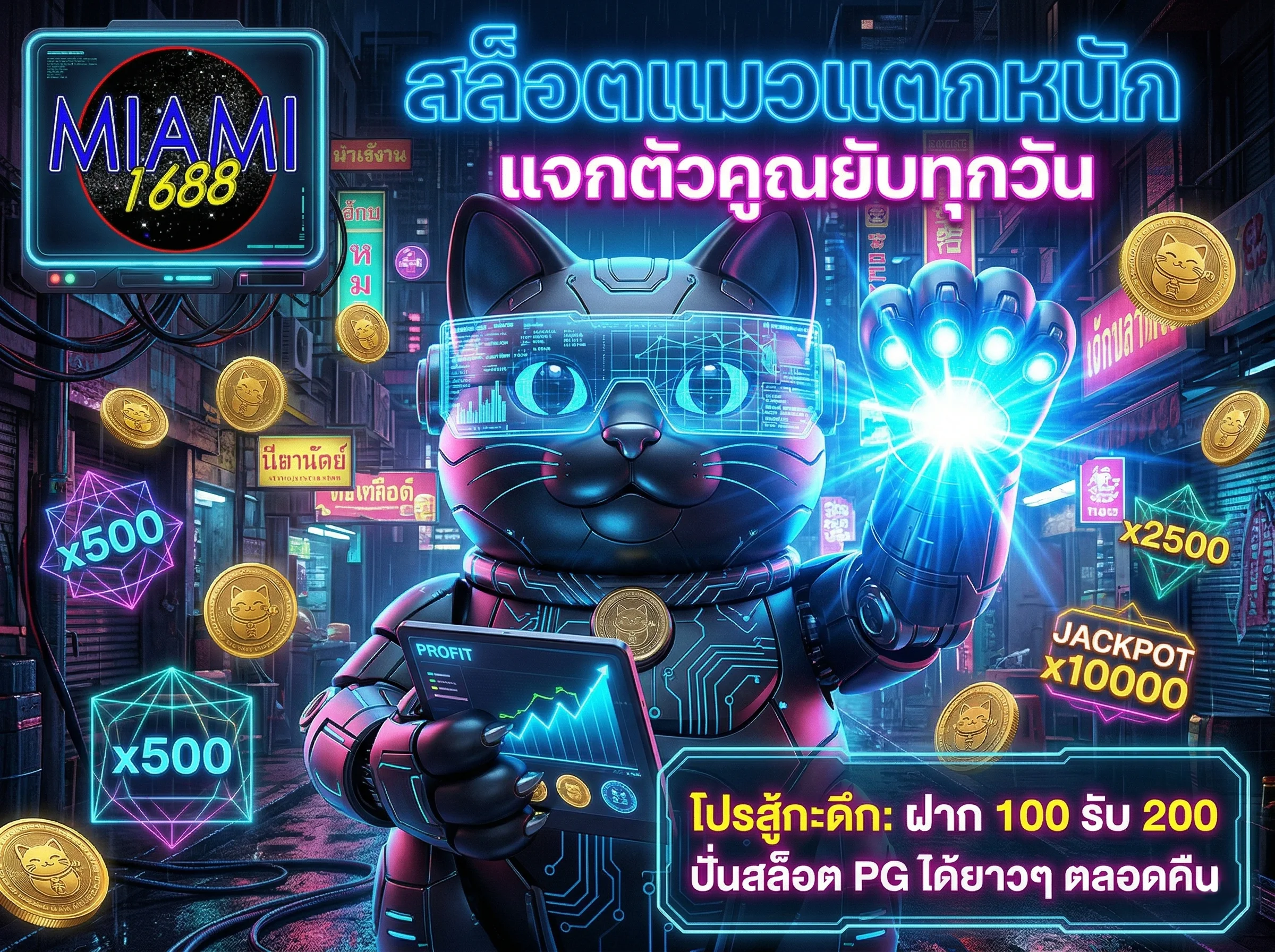 miami1688 สล็อตออนไลน์ ค่าย PG Slot เกมแมวนำโชคแตกง่าย ฝาก 100 รับ 200
