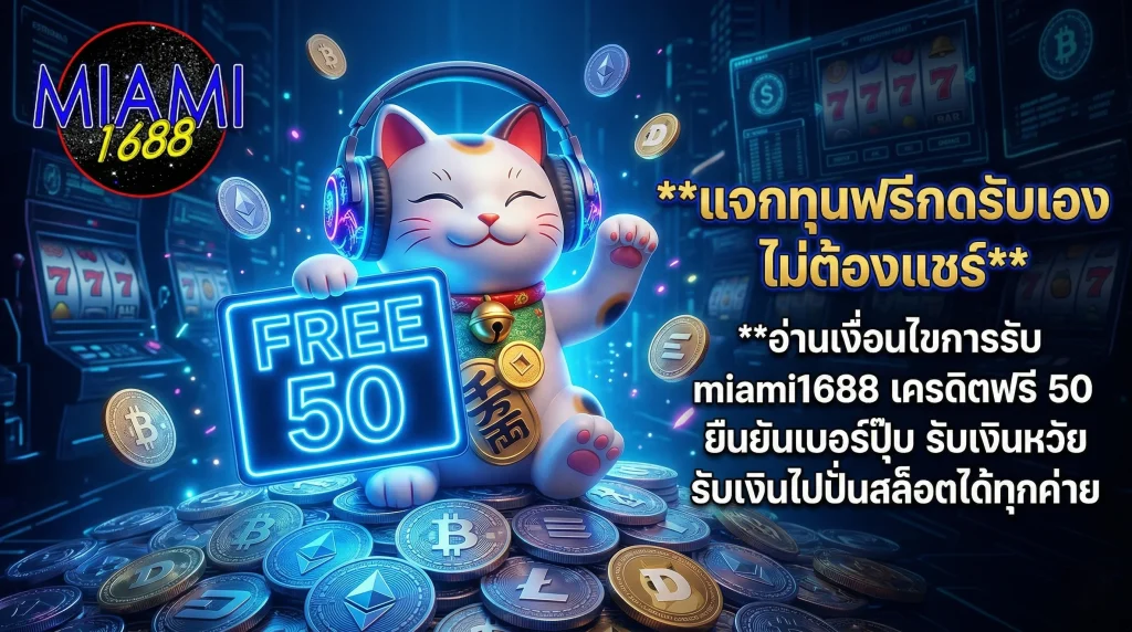 วิธีรับโปรโมชั่น miami1688 เครดิตฟรี 50 ยืนยันเบอร์โทรศัพท์ กดรับได้เองไม่ต้องฝากก่อน