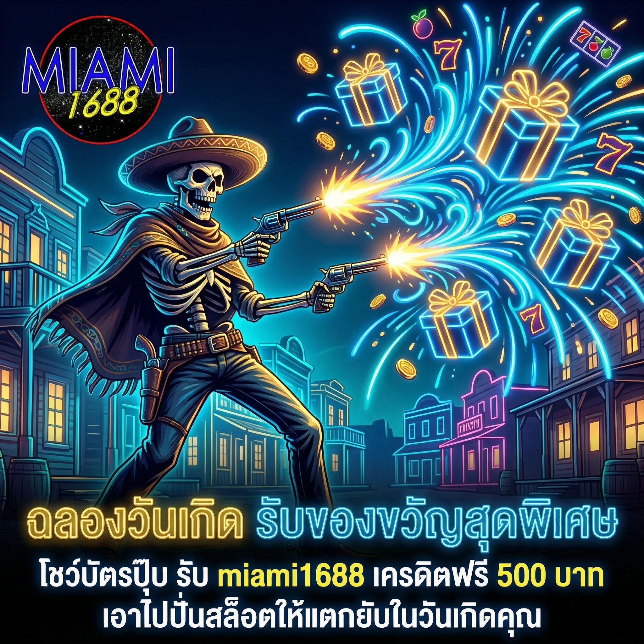 โปรวันเกิด miami1688 โปรโมชั่น รับ miami1688 เครดิตฟรี 500 บาท ทันทีสำหรับสมาชิกที่เกิดในเดือนนี้