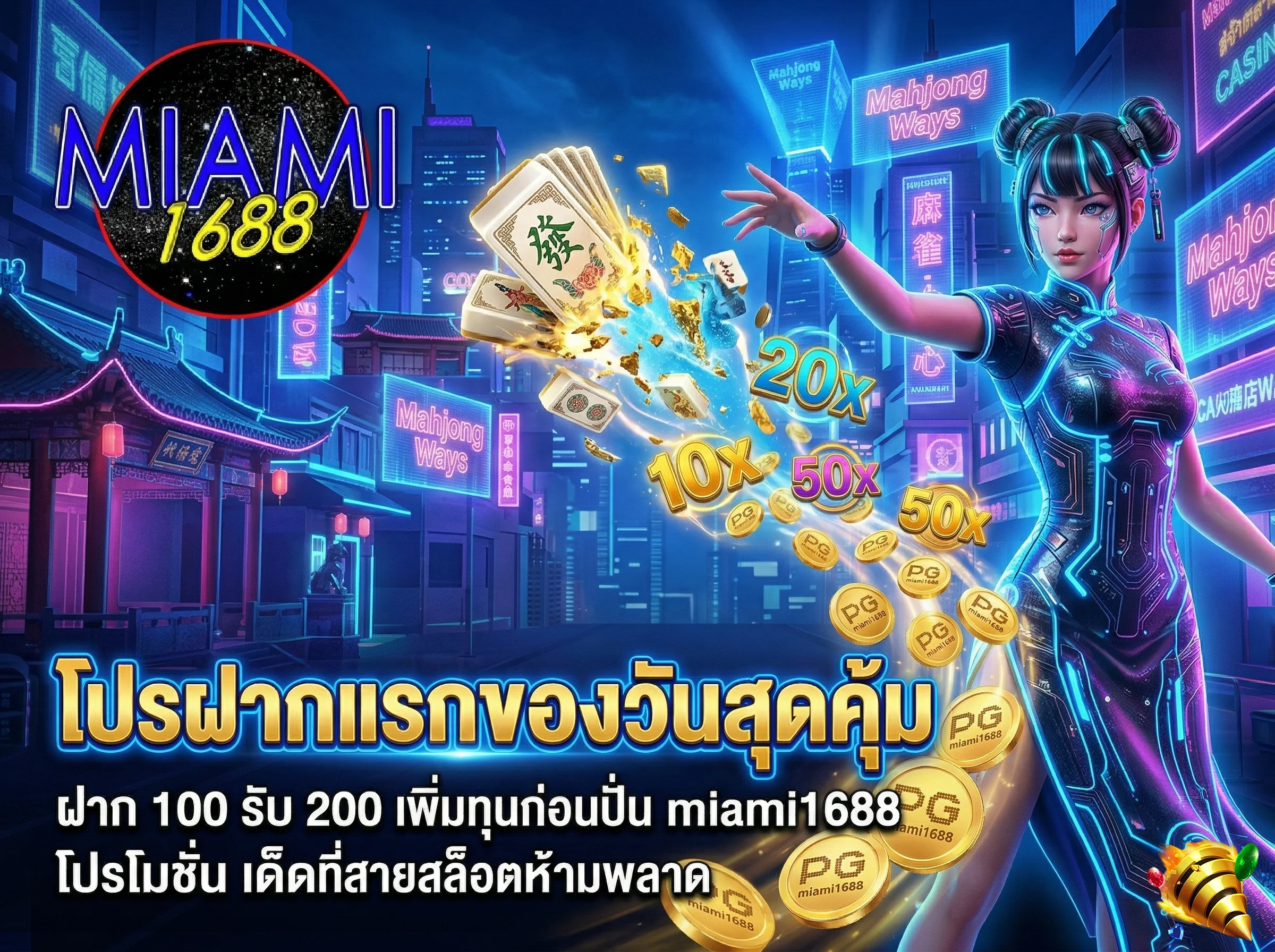 miami1688 โปรโมชั่น ฝากแรกของวันรับโบนัส 100% สล็อตออนไลน์แตกง่าย ทุนน้อยก็บวกได้